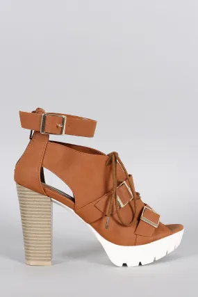 Breckelle Contrast Sole Buckle Cutout Bootie