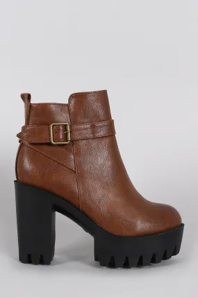 Buckled Lug Sole Platform Heeled Ankle Boots