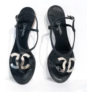 Chanel Black Leather Sandals