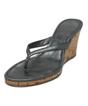 Coach Silver Metallic Cork Wedge Sandals sz 6