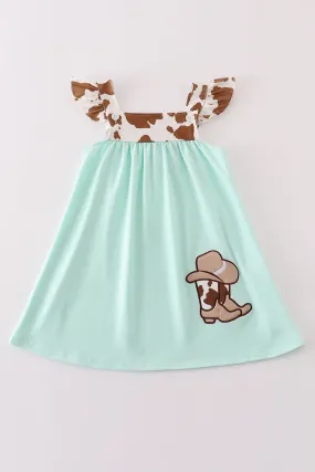 Green boots applique leopard girl dress