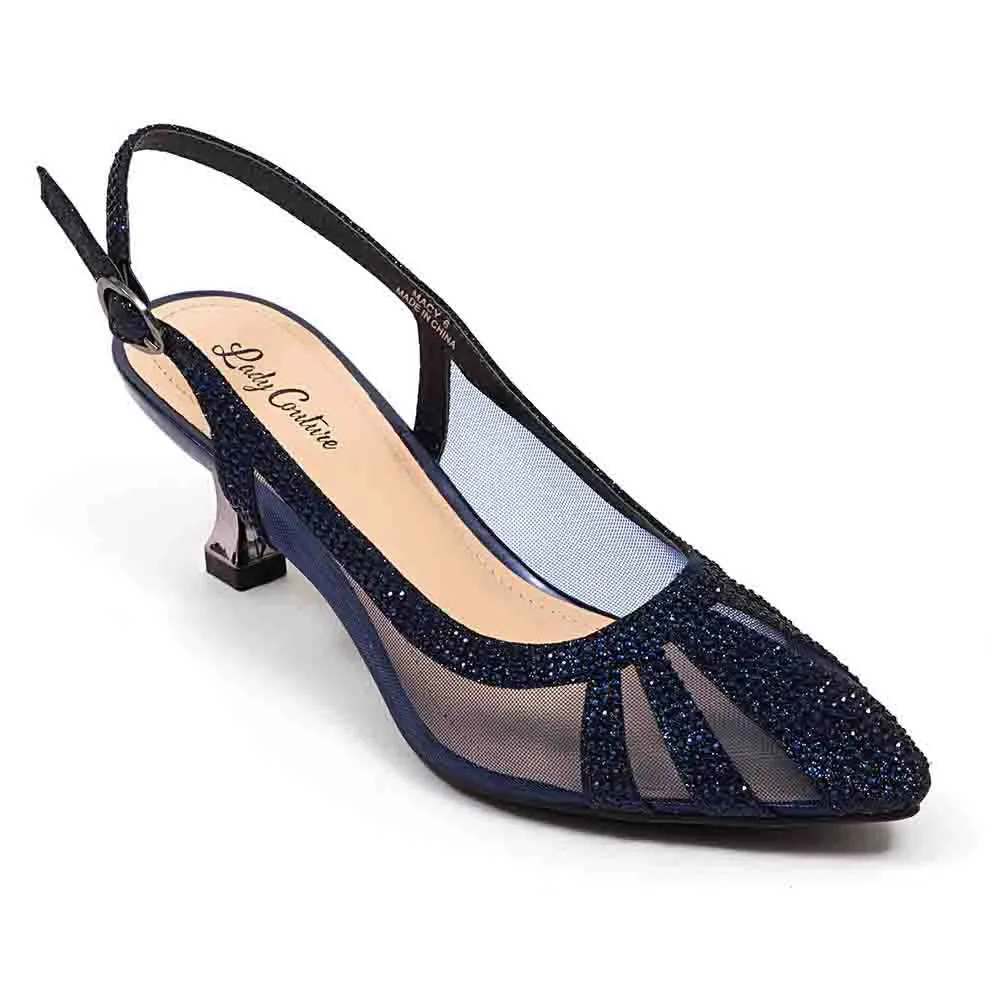 Lady Couture Navy MACY Rhinestone Trimmed Slingback with 2.5" Heel