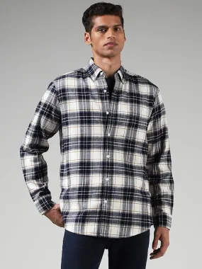 WES Casuals Navy Checked Cotton Relaxed-Fit Shirt